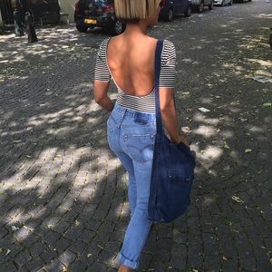 High-Rise Slim Straight Jeans in Light Blue